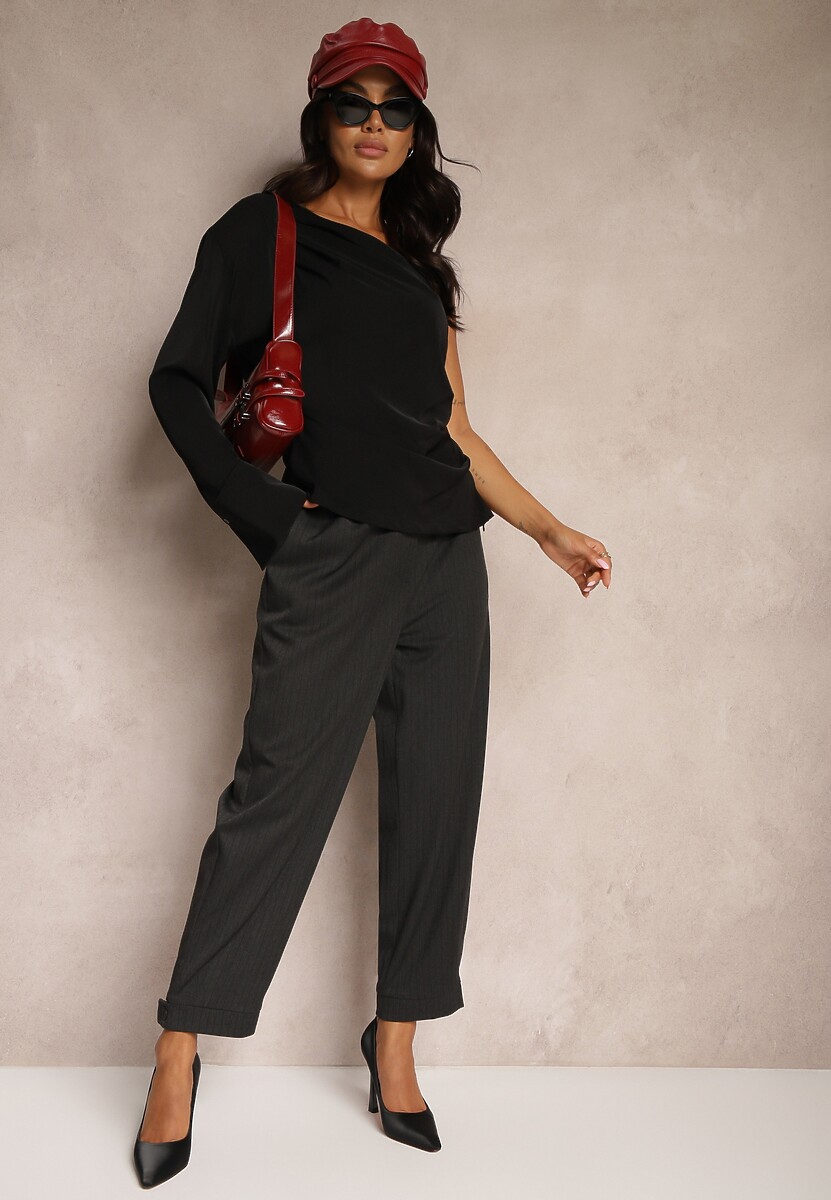 Fioletowe Garniturowe Spodnie o Szerokich Nogawkach Lekko Prążkowane High Waist Belbanne