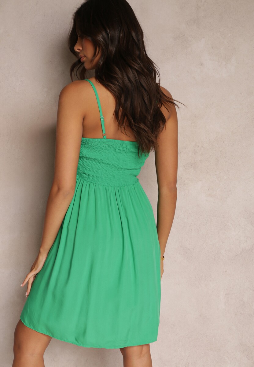 Zielona Rozkloszowana Sukienka Bawełniana na Ramiączkach Billil