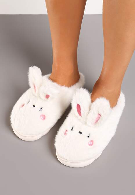 Jasnobeżowe Futrzane Kapcie Vices na Platformie z Tłoczeniem w Stylu Królika Adarevia