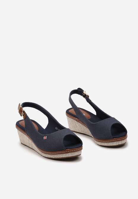 Granatowe Sandały na Plecionym Koturnie bez Pięty Danea