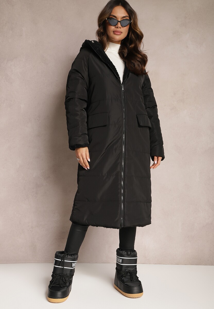 Jasnobeżowa Ocieplana Kurtka Płaszcz Dwustronna z Kapturem Arisce