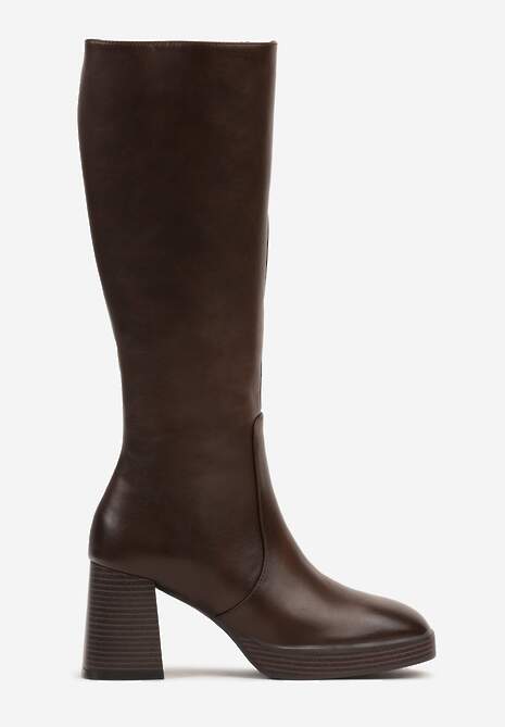 Ciemnobrązowe Kozaki na Słupku z Lekkim Ociepleniem Ansilaria