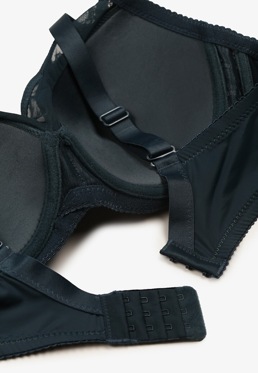 Ciemnozielony Koronkowy Biustonosz Full Cup Ozdobiony Cyrkoniami Helleboria