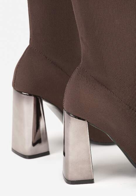 Brązowe Skarpetkowe Kozaki Vices na Słupku z Metalicznym Połyskiem Tuvitte