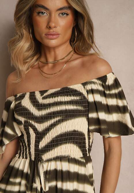 Ciemnozielony Kombinezon z Wiskozy w Abstrakcyjny Wzór Filisena