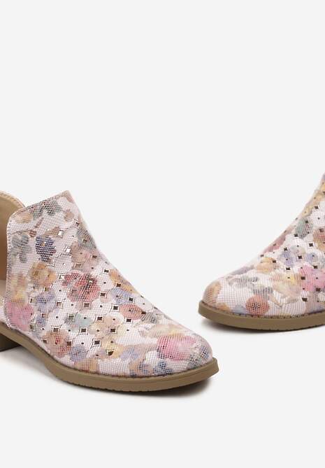 Różowe Ażurowe Botki za Kostkę z Wycięciem i Skórzaną Wkładką Bamma