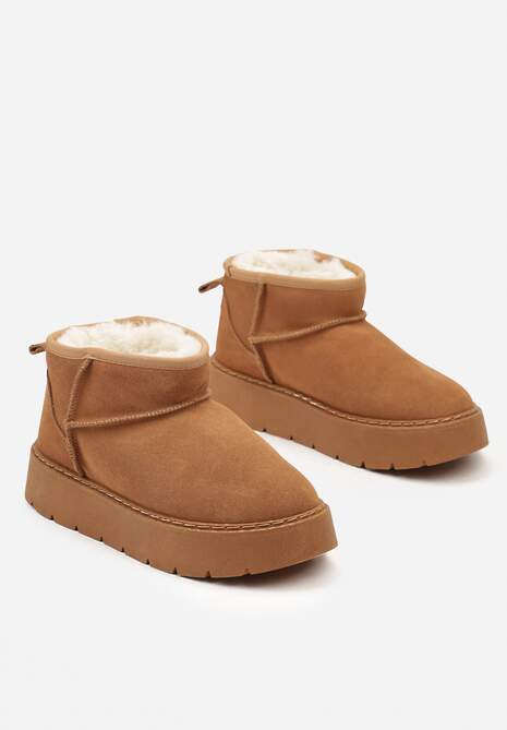 Brązowe Niskie Śniegowce ze Skóry Naturalnej Mocno Ocieplane Rialithe