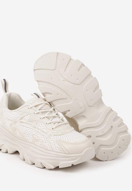 Beżowe Sneakersy z Siateczką i Tłoczeniem na Podeszwie Tulidi