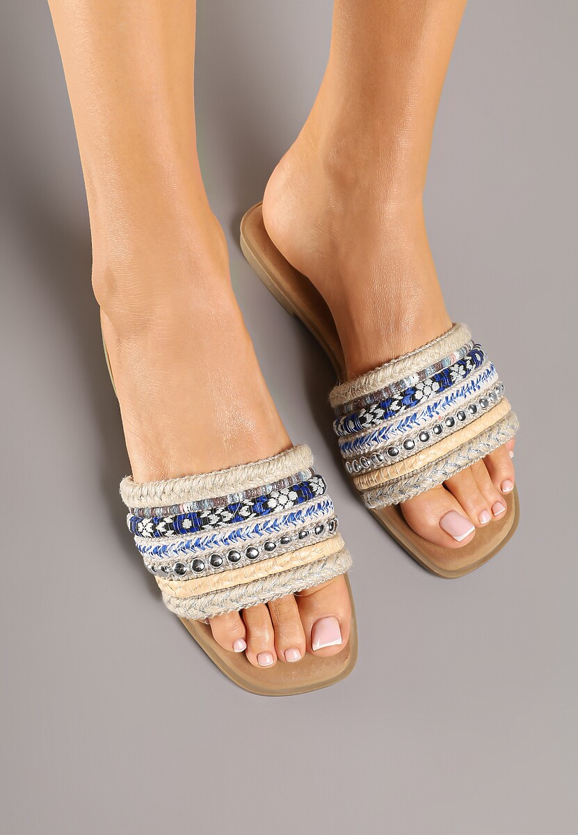 Czerwono-Beżowe Klapki z Nitami Plecione w Stylu Boho Lanvisa