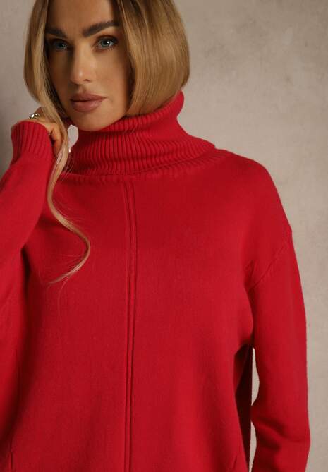 Czerwony Golf o Fasonie Klasycznego Swetra z Domieszką Kaszmiru Rorilaine