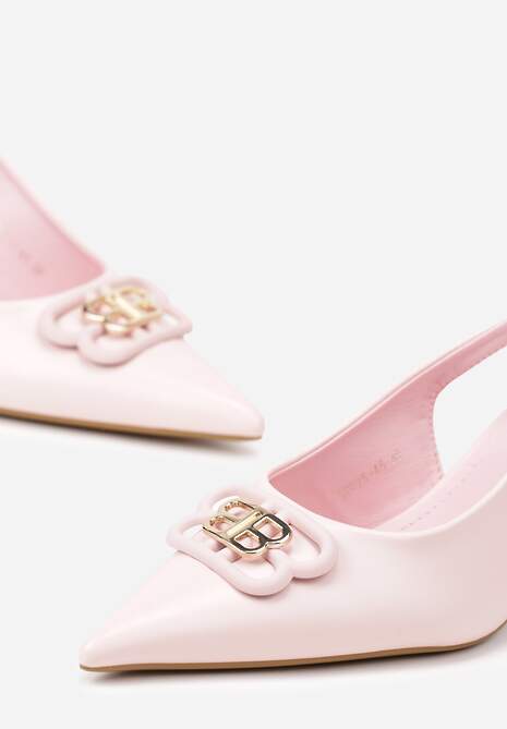 Różowe Czółenka Sandały Vices na Kaczuszce Typu Slingback Ozdobione Metaliczną Aplikacją Lilarunea