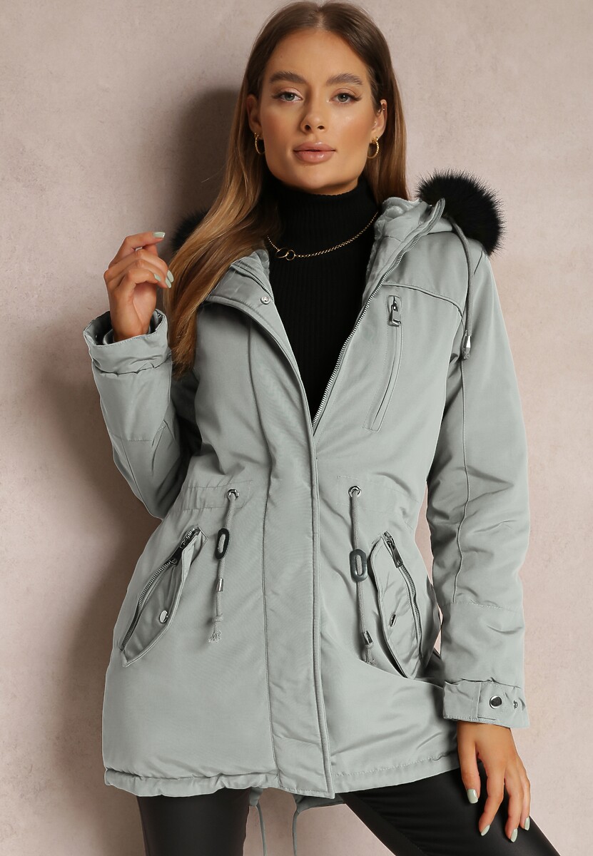 Ciemnozielona Kurtka Parka z Kapturem z Futerkiem Jossie