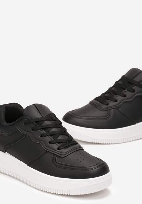Czarno-Białe Sneakersy Sznurowane na Grubej Podeszwie Taleith