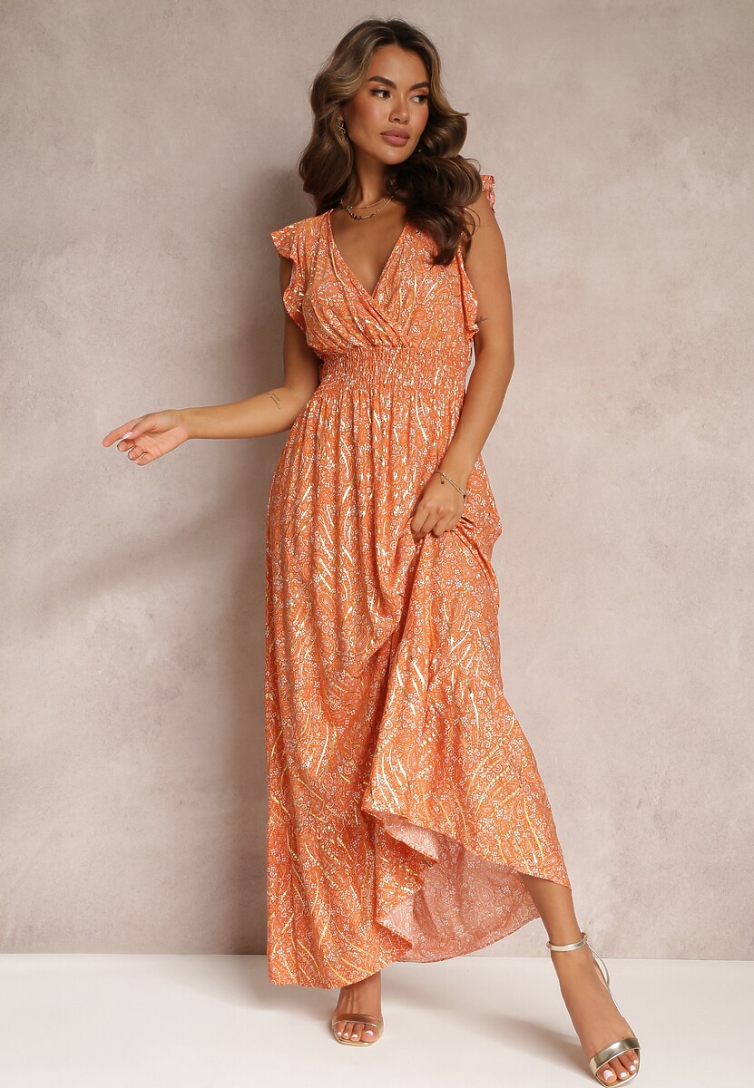 Zielona Sukienka Maxi z Metaliczną Aplikacją Wykonana z Wiskozy Akella