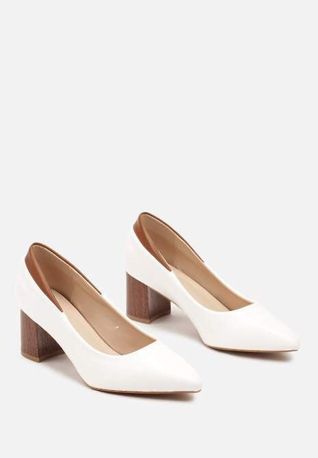 Białe Eleganckie Czółenka na Słupkowym Obcasie ze Szpiczastym Noskiem Zeiyana