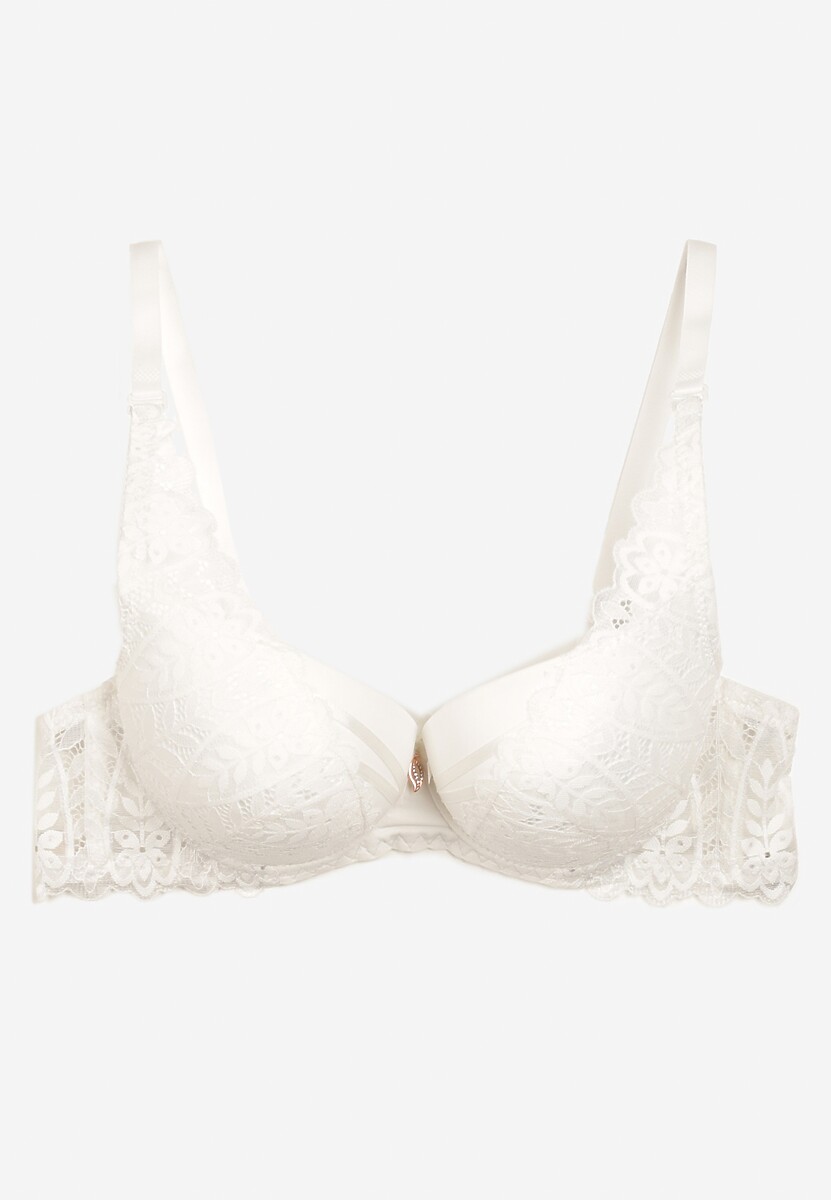 Jasnobeżowy Biustonosz z Efektem Push Up Ozdobiony Koronką Ivmeria