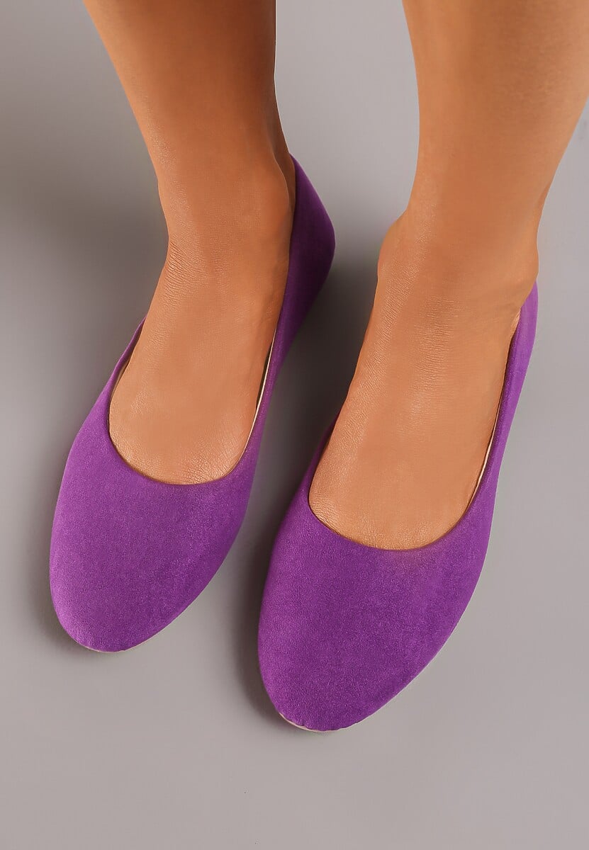 Fioletowe Klasyczne Balerinki z Ekozamszu z Okrągłym Noskiem Harneli