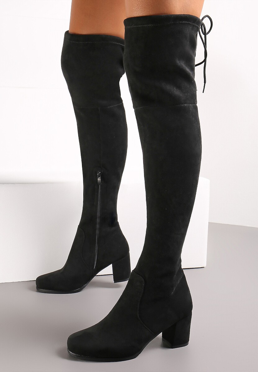 Ciemnobeżowe Kozaki ze Ściąganą Cholewką za Kolano na Słupku Alicva