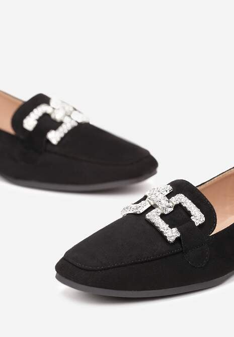 Czarne Mokasyny z Klamerką w Cyrkonie Bile