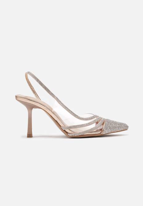 Szampańskie Transparentne Sandały na Szpilce z Błyszczącymi Cyrkoniami Ivelina