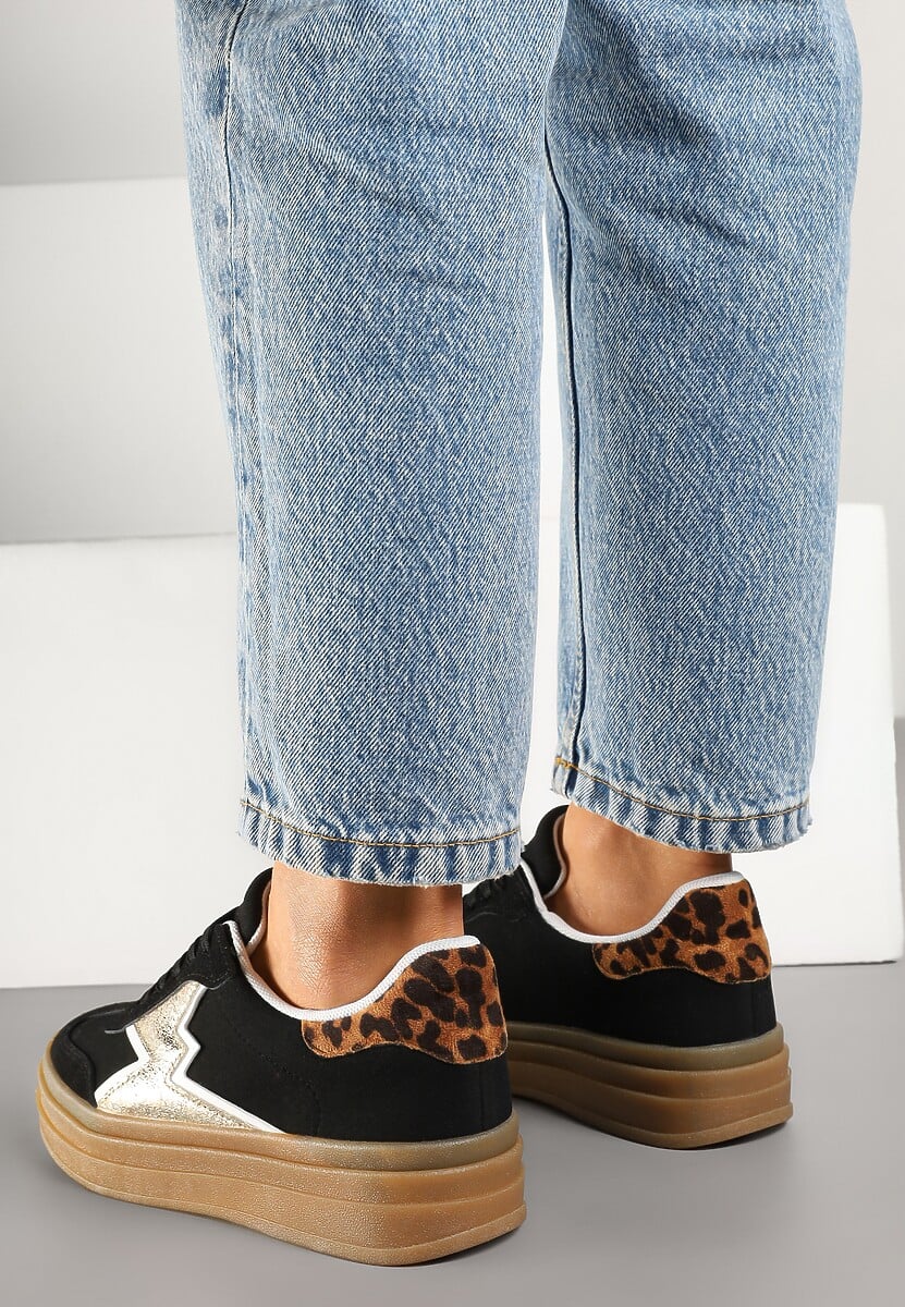 Czarne Sneakersy w Stylu Tenisówek Ozdobione Geometrycznym Wzorem Tolivanna