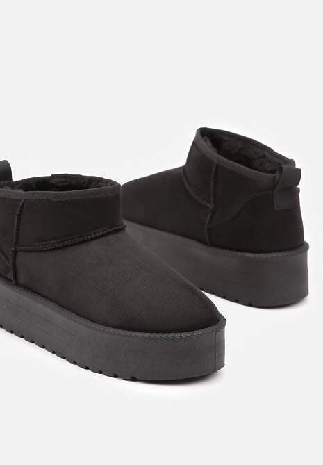 Czarne Wsuwane Śniegowce na Gładkiej Platformie Merileeanne