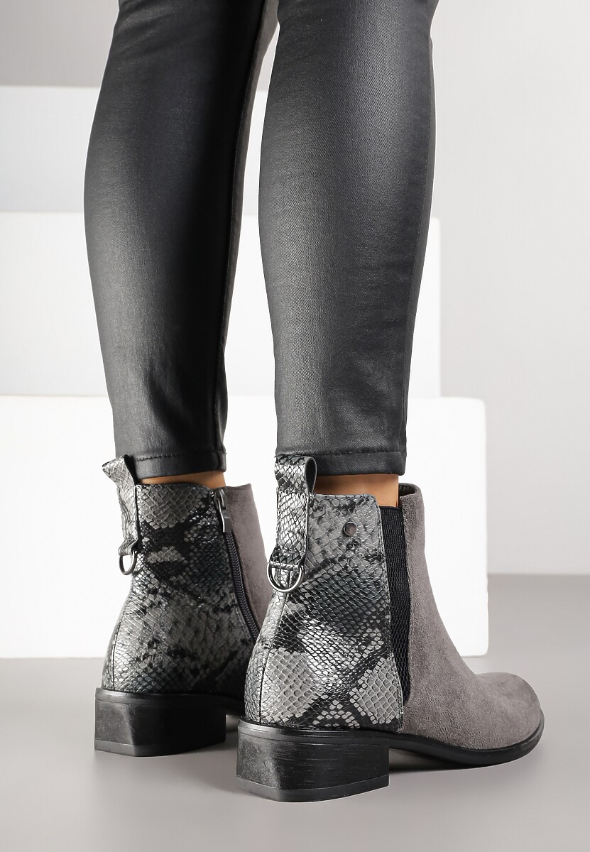 Szare Botki w Stylu Sztybletów z Metaliczną Aplikacją Verinette