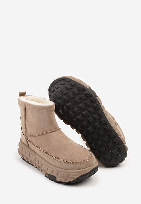 Ciemnobeżowe Śniegowce na Platformie Ozdobionej Tłoczeniem Apinelle