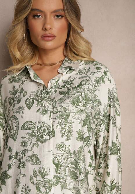 Zielona Kwiatowa Koszulowa Sukienka z Wiskozy Lisvesia