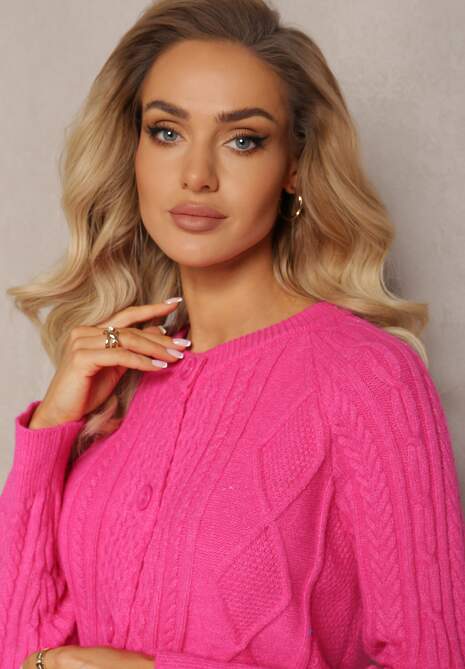 Fuksjowy Zapinany Kardigan w Warkoczykowy Splot Escrivine