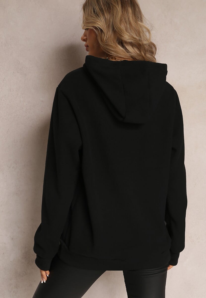 Czarna Bluza z Kapturem i Ozdobnym Haftem Gamalie