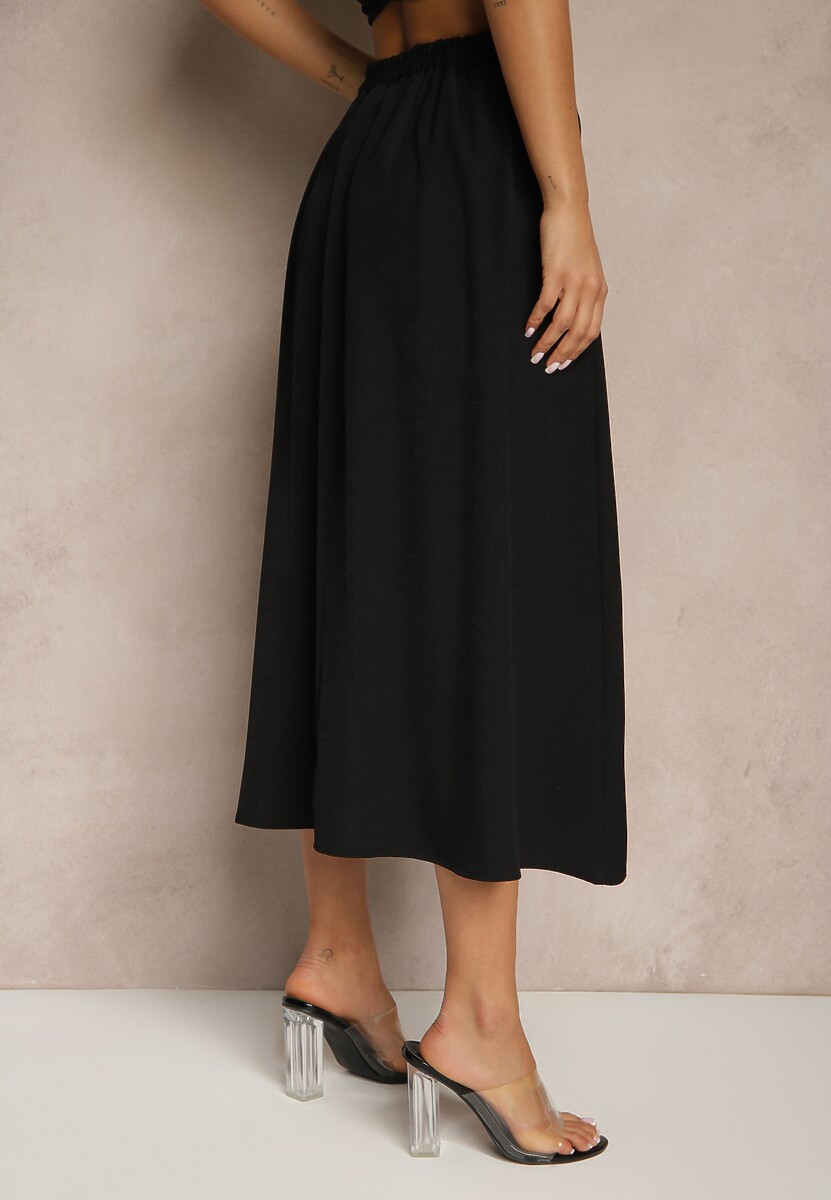 Czarna Spódnica z Wiskozą High Waist o Rozkloszowanym Kroju Toselle