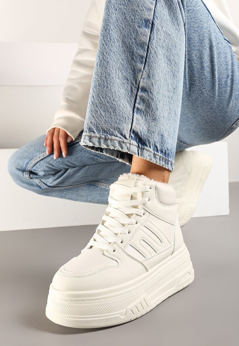 Czarne Sneakersy na Platformie Mocno Ocieplane Futerkiem Lealwen