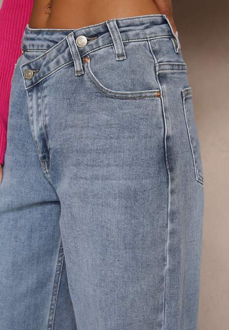 Niebieskie Jeansy Regular Waist z Szeroką Nogawką Tenophea