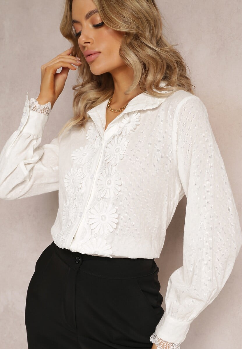 Biała Koszula z Koronką i Kołnierzem Ranamas