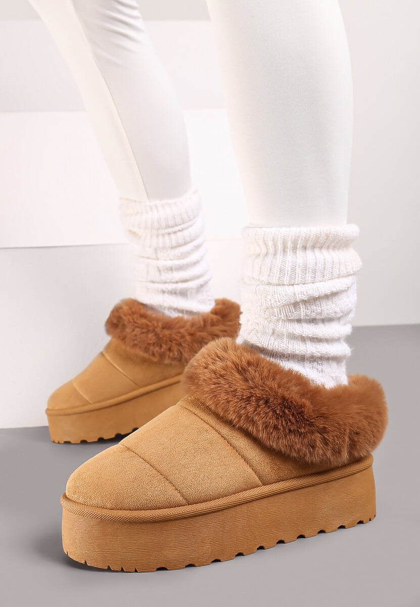 Beżowe Śniegowce na Grubej Podeszwie z Ociepleniem z Futerka Tirisha