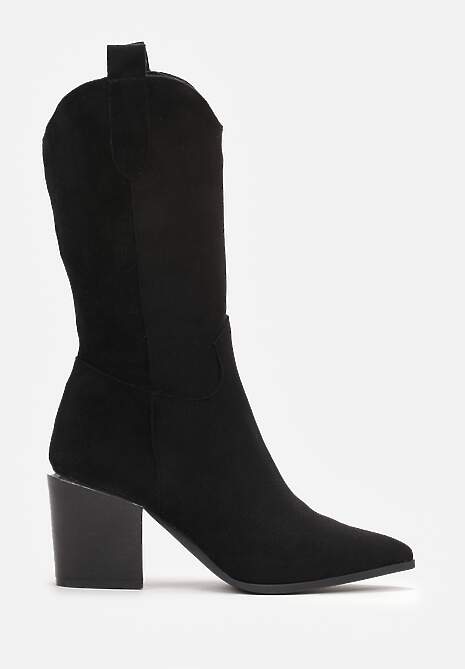 Czarne Botki w Stylu Kowbojek na Obcasie z Długą Cholewką Mabilla