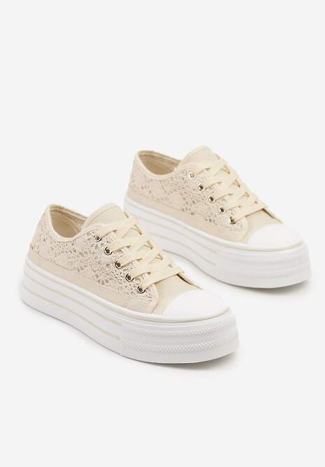 Beżowe Ażurowe Trampki na Platformie Felenna