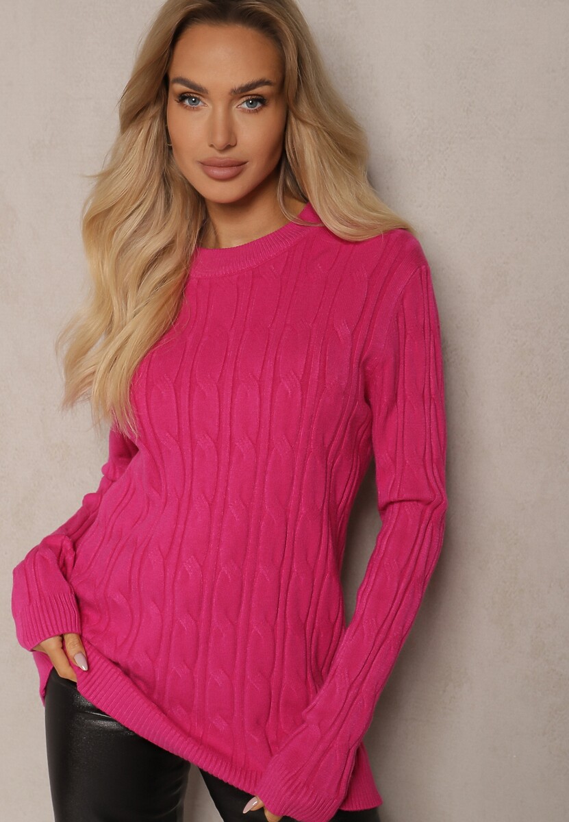 Fuksjowy Sweter z Wiskozą Ozdobiony Tłoczeniem Savra