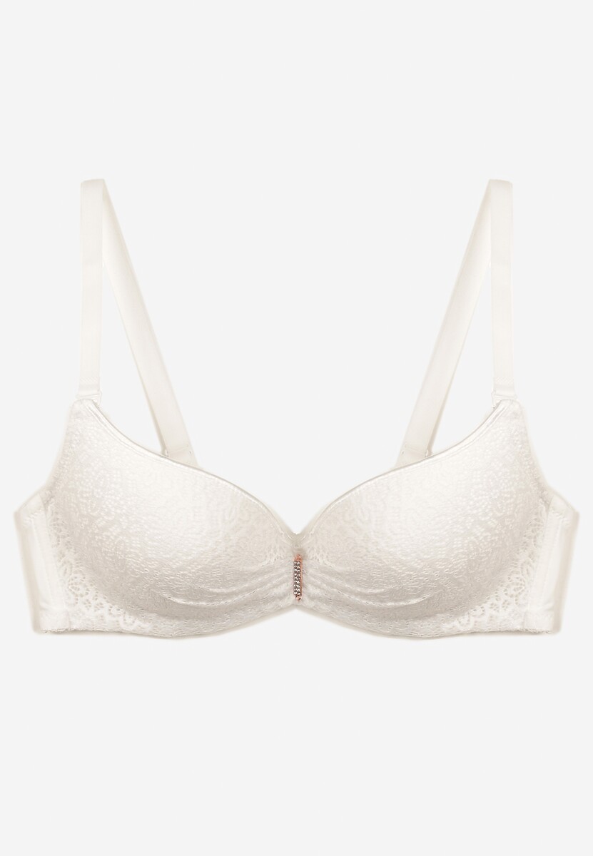 Jasnobeżowy Biustonosz Full Cup Ozdobiony Koronką i Małą Zawieszką z Cyrkonii Nedolse