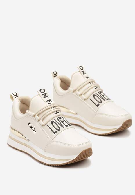 Beżowe Wsuwane Sznurowane Sneakersy na Platformie Aplemia