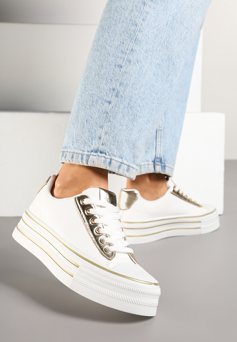 Biało-Złote Trampki na Platformie w Casualowym Stylu Ravilne