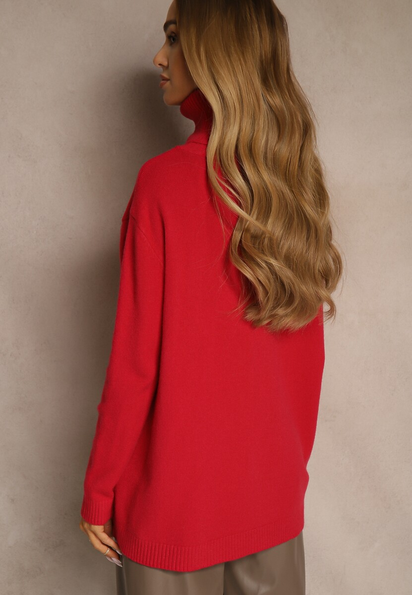 Czerwony Golf o Fasonie Klasycznego Swetra z Domieszką Kaszmiru Rorilaine
