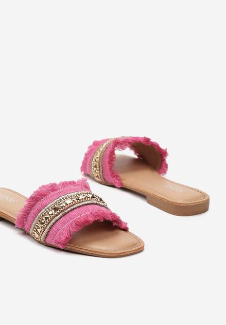 Fuksjowe Klapki z Bogato Zdobionym Paskiem z Cyrkoniami Baslila