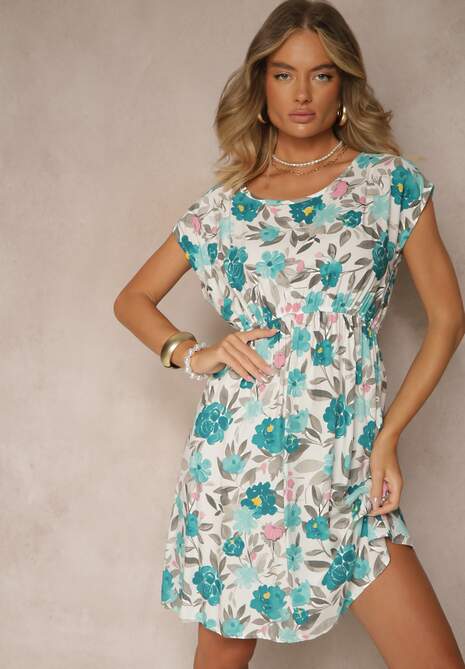 Zielona Rozkloszowana Sukienka z Bawełną w Kwiaty Talisenia