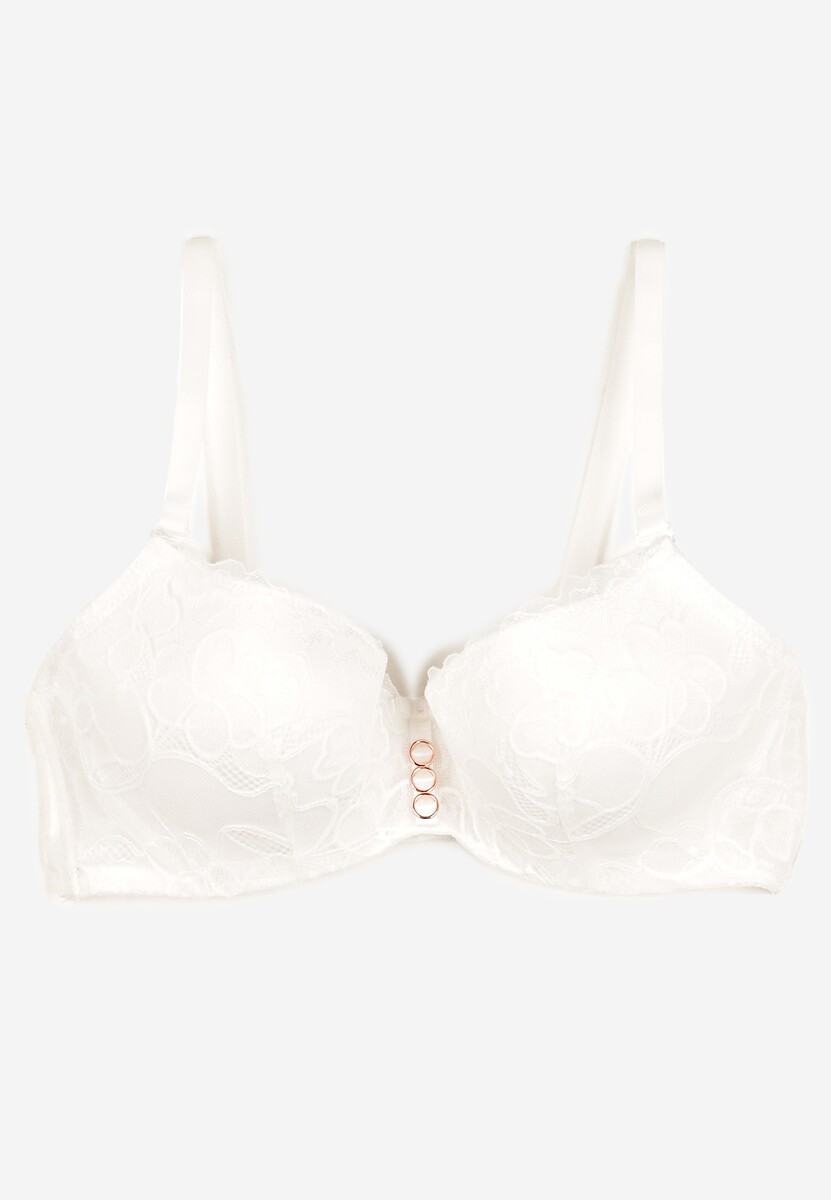 Jasnobeżowy  Koronkowy Biustonosz z Ramiączkami z Regulacją Nealianna