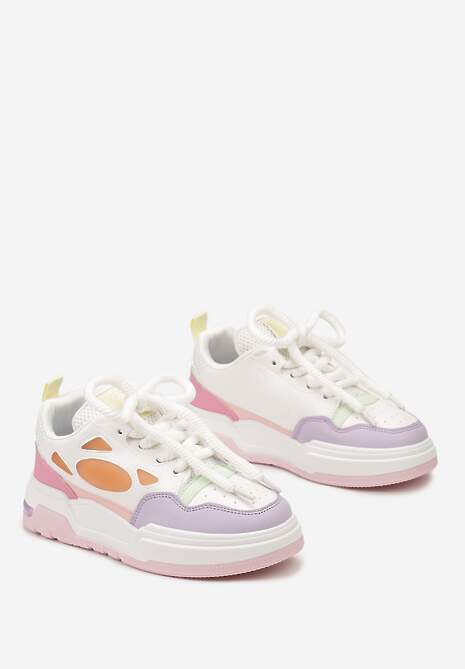 Biało-Fioletowe Sneakersy na Niskiej Platformie z Grubymi Sznurowadłami Vansyla