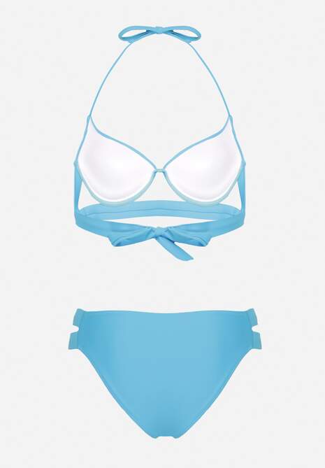 Jasnoniebieskie Bikini Majtki Figi z Wycięciami i Biustonosz z Ozdobnymi Paskami Kinalana
