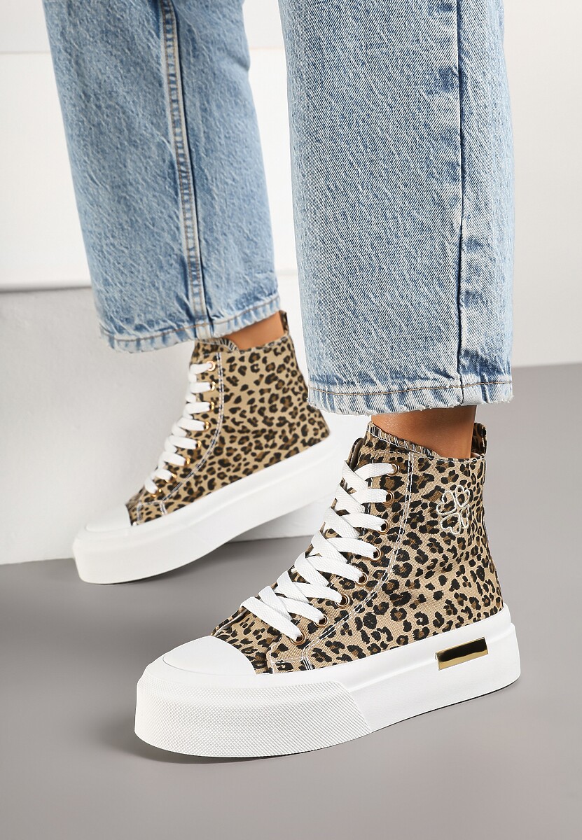 Panterkowe Trampki na Platformie z Wysoką Cholewką Ozdobione Haftem Fonaril