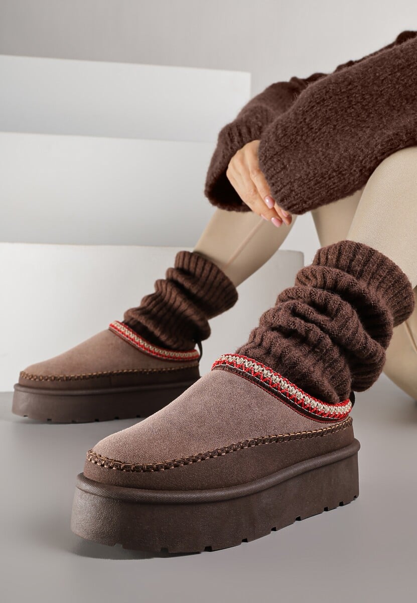 Ciemnobrązowe Śniegowce z Futrzanym Ociepleniem na Platformie Reiandea